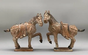 SPLENDIDA COPPIA DI STATUINE CAVALLO CERAMICA STILE DINASTIA TANG ANTICA 20°C - Foto 1 di 14