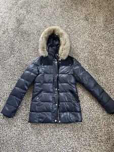 Juicy Couture Puffer Coat With Fur Dark Navy Size S Barely Used Retail $398 - Picture 1 of 4