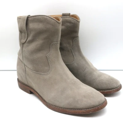 Isabel Marant Crisi Ankle Boots Taupe Gray Suede Size 38 Hidden Wedge Booties - Image 1 of 4