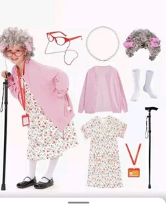 Old Lady Costume for Kids 100th Day of School Girls Dress up Granny 4-6yrs - Picture 1 of 4