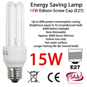 2x 15W Daylight Energy Saving E27 Lamp Globe Night 6400 Kelvin Light Bulb WHT - Picture 1 of 1