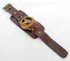 Sundial Wrist Watch Brass Compass & Leather Straps Nautical Steampunk Handmade - Picture 1 of 6
