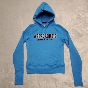 Vintage Abercrombie Fitch Hoodie Girls Large Blue Hooded Cropped Sweatshirt Y2K - Picture 1 of 8