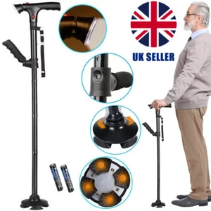 Elder Folding Walking Stick Walking Cane Height Adjustable LED Light Alarm UK - Picture 1 of 19
