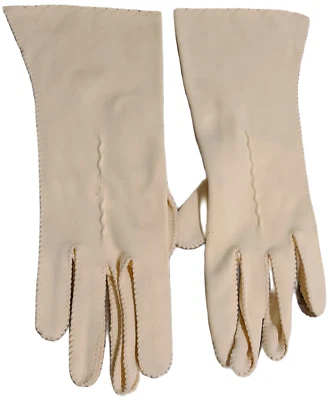 Guantes formales de nailon elásticos amarillos talla L 7 vintage de 10" de largo detalle de costura Foto 1 de 4