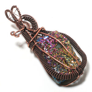 Titanium Druzy Gemstone Wire Warp Copper Jewelry Pendant S 3"C178