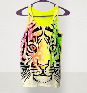 JUSTICE Girls Yellow Tiger Tank Top Size 16