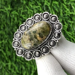 Gift For Her Natural Australian Chrysoprase Statement Ring Size 7 925 Silver - Picture 1 of 6