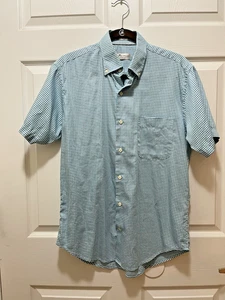 Peter Millar Crown Soft Silk Blend Button Down Shirt Mens M Teal Gingham - Picture 1 of 7