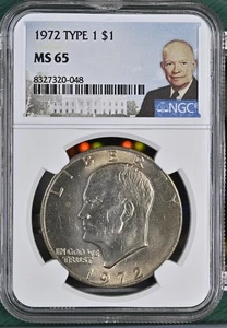 1972 - P Eisenhower Dollar 1 $ Type 1 Clad NGC Ike Portrait Specialty Label MS-65 - Bild 1 von 2