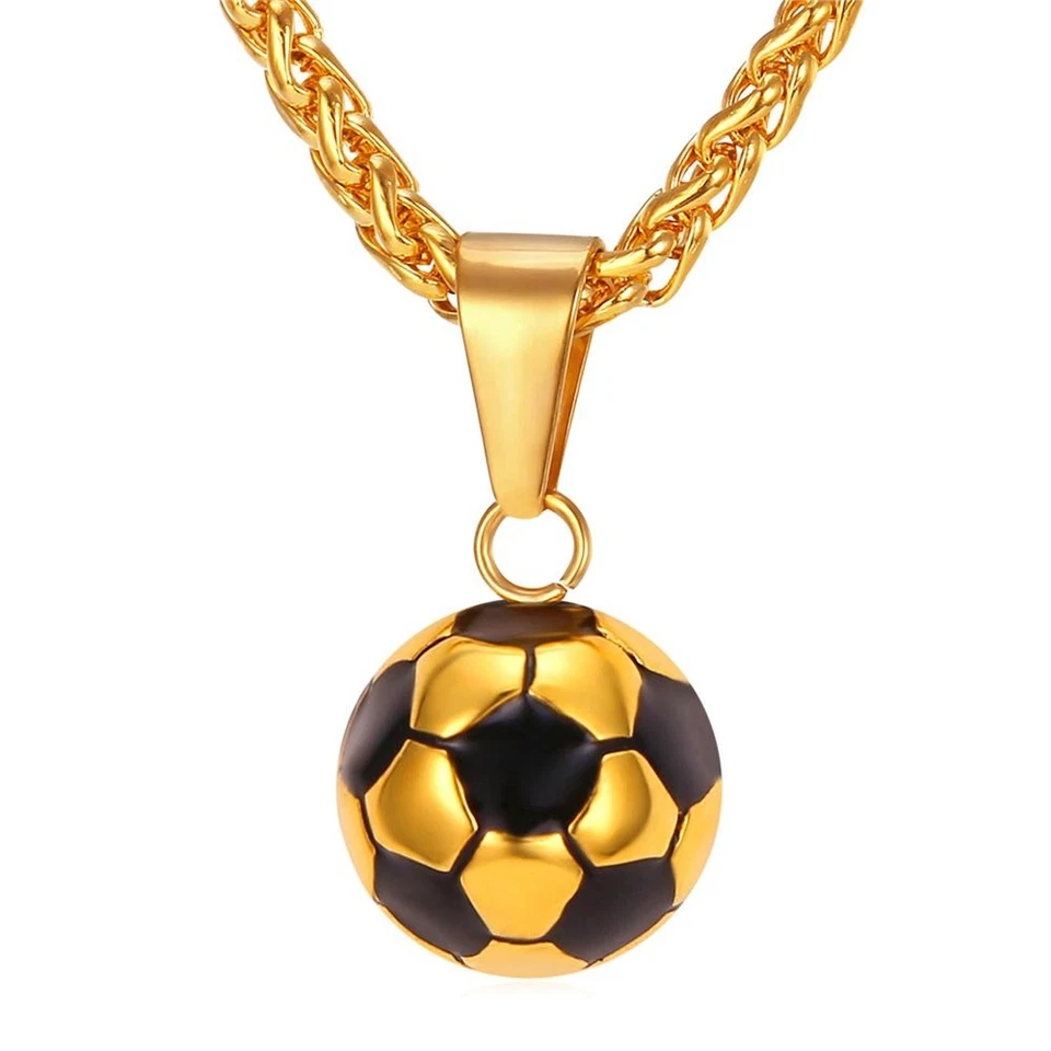 Collar deportivo con colgantes de pelota para hombre, collar de cadena dorada con fútbol Foto 1 de 4