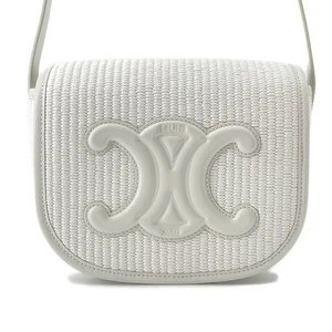 CELINE Triomphe Shoulder Bag Raffia/Leather White 198262EBL.01WW - Picture 1 of 11