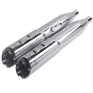RingShark Muscle Stepped Slip-on Mufflers for Harley Touring 95-16, Chrome Pipes - Foto 1 di 6