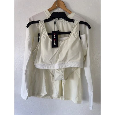 Jack Smith 3 Piece Swimsuit Rash Guard Bikini Top Bottoms L White and Off White - Image 1 of 4