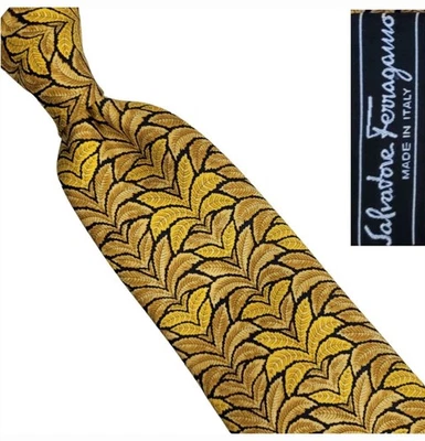 Corbata Salvatore Ferragamo Italia Safari Hojas de Selva 100% Seda Tejida NUEVA SIN ETIQUETAS Foto 1 de 4