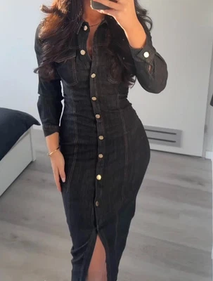 NWT ZARA Cotton Blend Denim Midi Dress Black 2270/576 Sizes S, M - Image 1 of 4