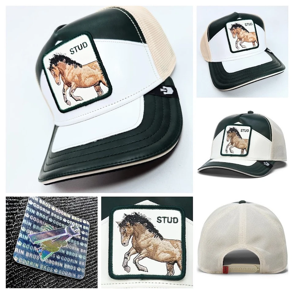 Goorin Bros. Trucker Hat Moto Stud Green/White Horse Retro Faux Snapback Cap New - Image 1 of 4