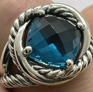 David Yurman Sterling Silver Hampton Blue Topaz 11mm Infinity Ring 53 6.5 - Picture 1 of 7