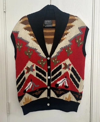Vintage 1989 Berek Marta D Southwestern Hand Knit Sweater Vest Cactus Size Large - Image 1 of 4