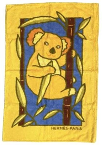 Hermes Paris Beach Bath Towel Blanket Mat Koala Yellow Blue Cotton 86.5×143 cm - Picture 1 of 5