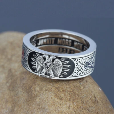 Vintage Scottish Rite Master Mason Masonic 32 Double Eagle Symbol Sterling Ring - Image 1 of 4