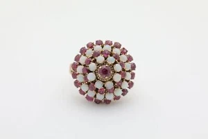 Vintage 18K Yellow Gold Natural Ruby & Opal Dome Statement Ring, Size 6.75 - Picture 1 of 6