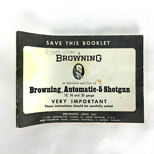 Livret d'instructions vintage Browning automatique-5 pour fusil de chasse + carte d'enregistrement
