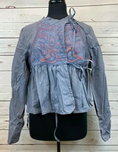 Leith Nordstrom Grey Moonbeam Boho Style Long Sleeve Top Blouse Size M NEW NWT - Picture 1 of 8