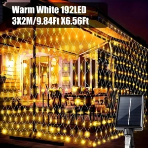 Xmas Solar Net Lights 6.6 Ft x 9.8 Ft 192 LEDs Mesh Fairy Lights Remote Control - Picture 1 of 13