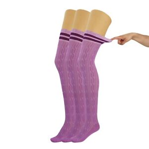Cotton Thigh High Knitted Socks for Women Striped Long Boot Stockings 3 Pairs