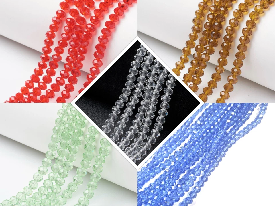 FACETTIERTE RONDELLE 6mm Glasperlen Farbwahl kristall rot grün blau goldbraun - Bild 1 von 1