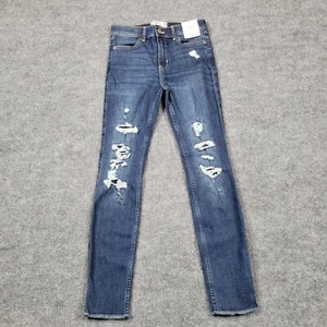 Abercrombie Jeans Girls 11/12 Blue Denim Jegging Slim Distressed Flex 24x26 NEW - Picture 1 of 13