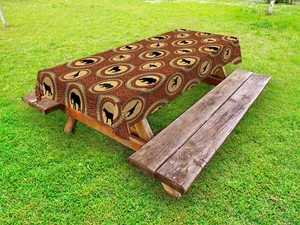 Safari Outdoor Picnic Tablecloth Africa Monkey Lion Rhino Print 58 X 104 Inches - Picture 1 of 2