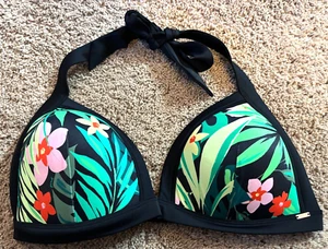 Victorias Secret Bikini Top Swim Suit Black Floral Size L DD NEW - Picture 1 of 3