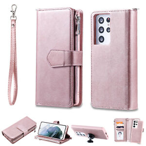 For Samsung S21 S10 S8 Two-in-one Zipper PU Leather Flip Wallet Case Phone Cover