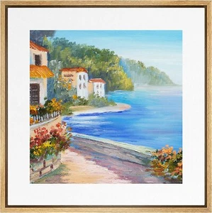 Vintage House Near The Sea Wall Art Vintage Framed Canvas Print Vintage Decor - Picture 1 of 5
