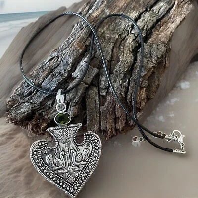 Collar colgante de piedras preciosas de peridoto chapado en plata de ley 925 - Nuevo Foto 1 de 3