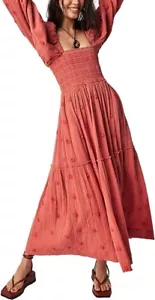 Betrodi Women's Flower Embroidered Maxi Dress Long Lantern Sleeve Square Neck - Picture 1 of 7