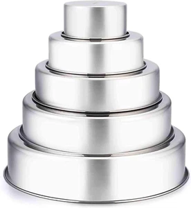 Stainless Steel Round Cake Pan Set, 5 Sizes, Heavy Duty & Dishwasher Safe - Picture 1 of 12