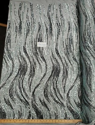 Como Nuevo/Carbón 4 Vías Elastizado Nylon Spandex Malla Lentejuelas Tela Bordada "Onda"  Foto 1 de 4