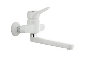 Wand Einhebelmischer Spülenarmatur Schwenkauslauf Mischbatterie weiß - Bild 1 von 3