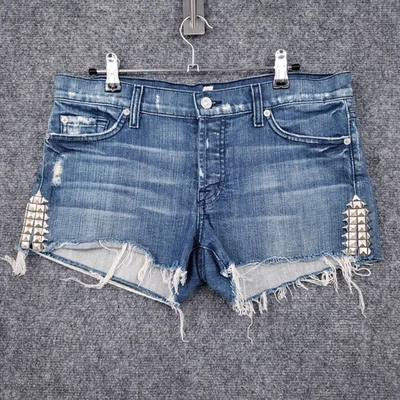 Pantalones Cortos 7 For All Mankind Mujer 28 Azul Botón Mosca Tachonado Corte Denim tiro Medio Foto 1 de 4