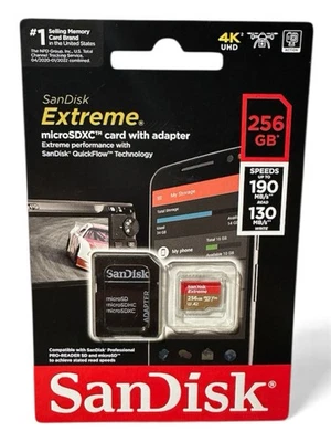 SANDISK Extreme 256 GB MicroSD card Class 3/UHS-I U3 V30 Extreme Storage - Image 1 of 2
