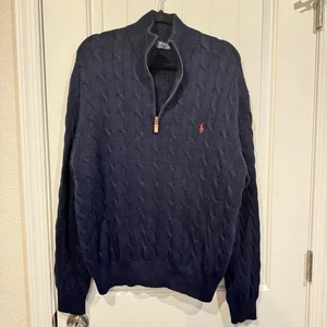 Polo Ralph Lauren Cable-Knit Cotton Quarter-Zip Sweater XL Hunter Navy - Picture 1 of 7