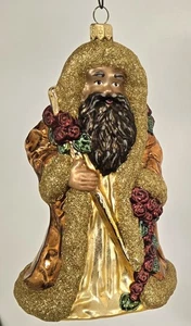 De colección 2005 Afroamericano Papá Noel Vidrio Oro Brillo Dillard's Adorno de Navidad - Imagen 1 de 11