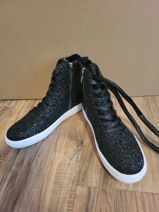 ZAPATOS DEPORTIVOS DE CAÑA ALTA DE MODA INFORMAL BRILLANTES NEGROS PARA MUJER - TALLA. 9.5 -NUEVO - Imagen 1 de 6