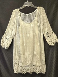 AMERICAN EAGLE Cream Cotton Crochet Dress and Slip Large Boho - Picture 1 of 8