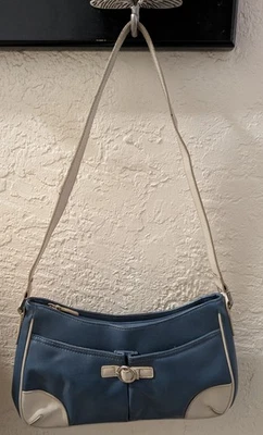 Vintage Liz Claiborne Classic Style Shoulder Strap Bag Purse Blue & Ivory - Image 1 of 4