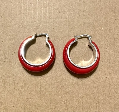 Pendientes de aro vintage de lucita roja plateada Foto 1 de 2