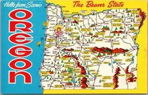 Tarjeta postal mapa de autopista Oregon de la década de 1960 "The Beaver State" Mirro Krome / sin usar - Imagen 1 de 2